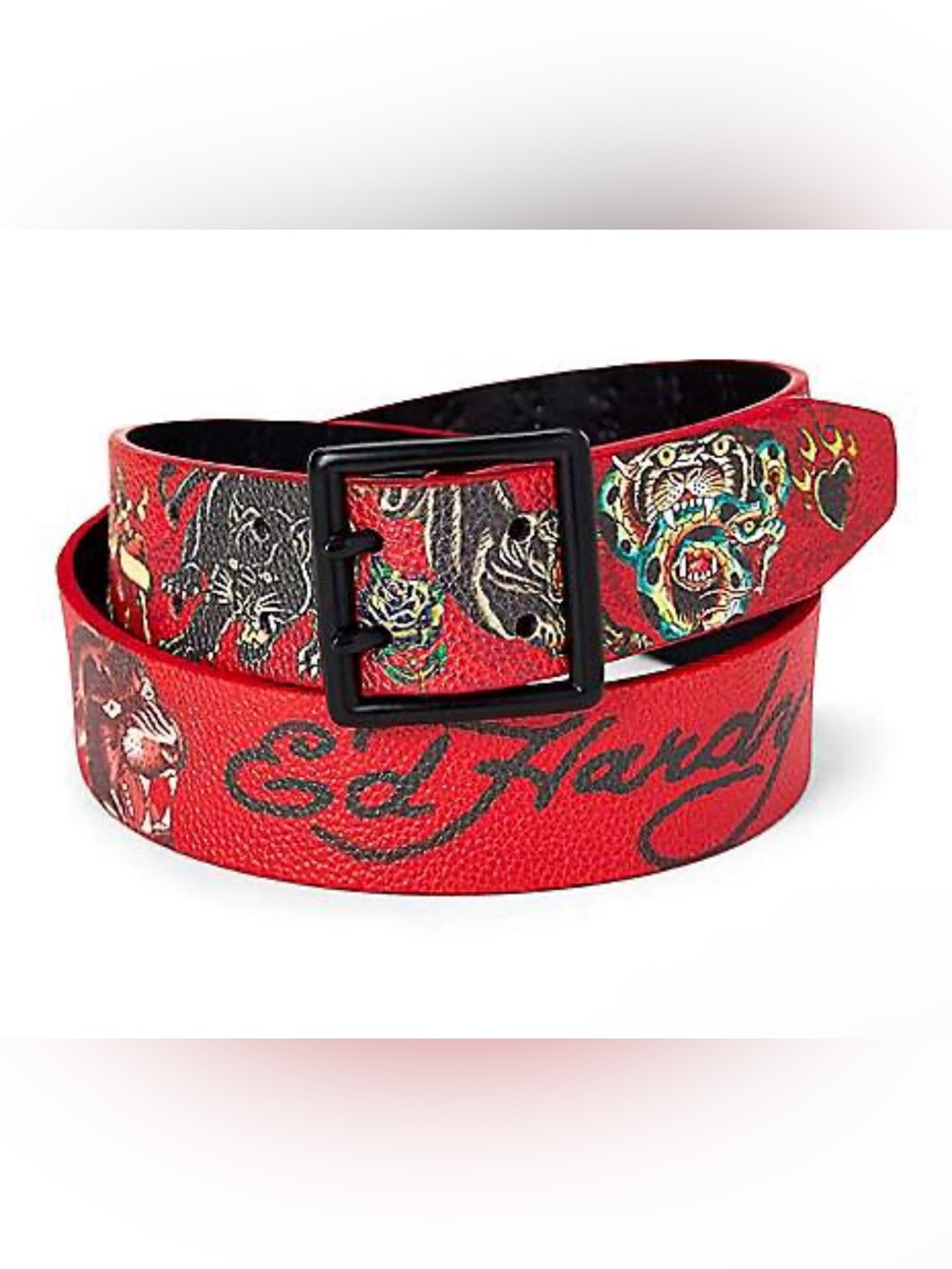 Ed Hardy Red Panther Snake Tattoo Belt Studded Double Buckle Men’s Size 38 New